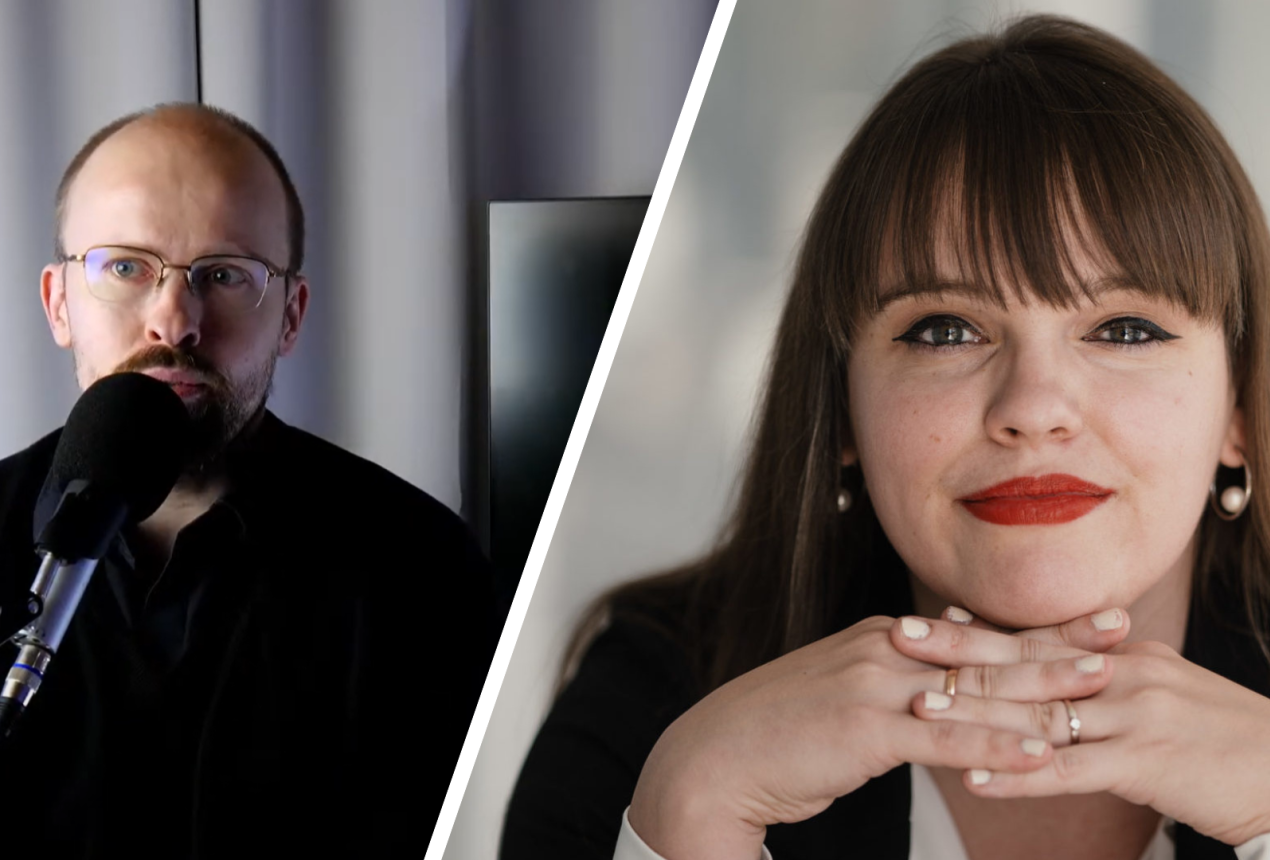 Dr. Kastytis Zubovas ir dr. Mažena Mackoit-Sinkevičienė. „Youtube“ kanalo „Mokslo sriuba“ videokadras ir Justino Auškelio nuotrauka