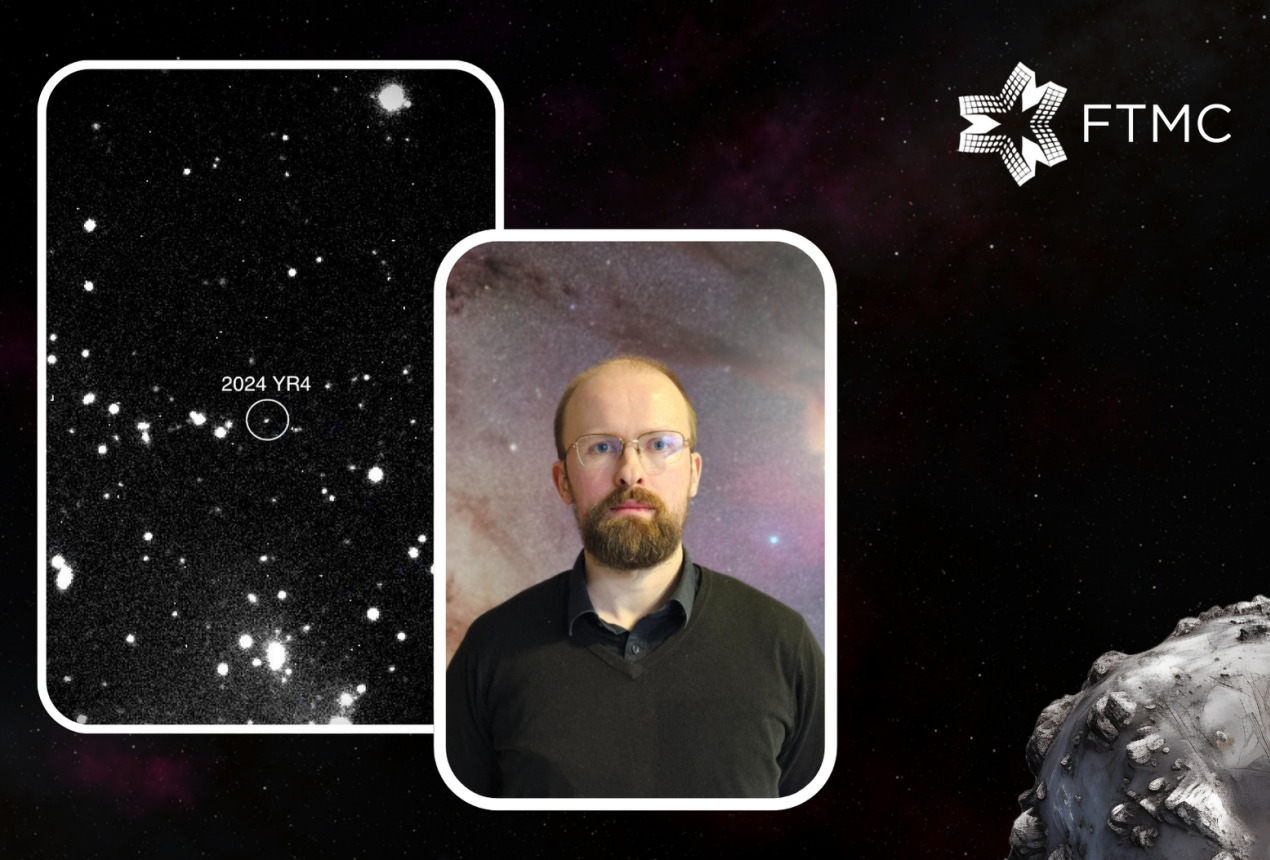Užfiksuotas asteroidas 2024 YR4 (NASA nuotrauka) ir FTMC astrofizikas dr. Kastytis Zubovas (FTMC nuotrauka). 