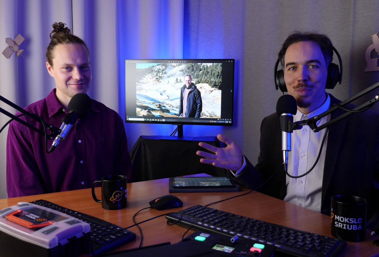 Dr. Povilas Šimonis ir Ignas Kančys. „Mokslo sriubos“ videomedžiagos kadras