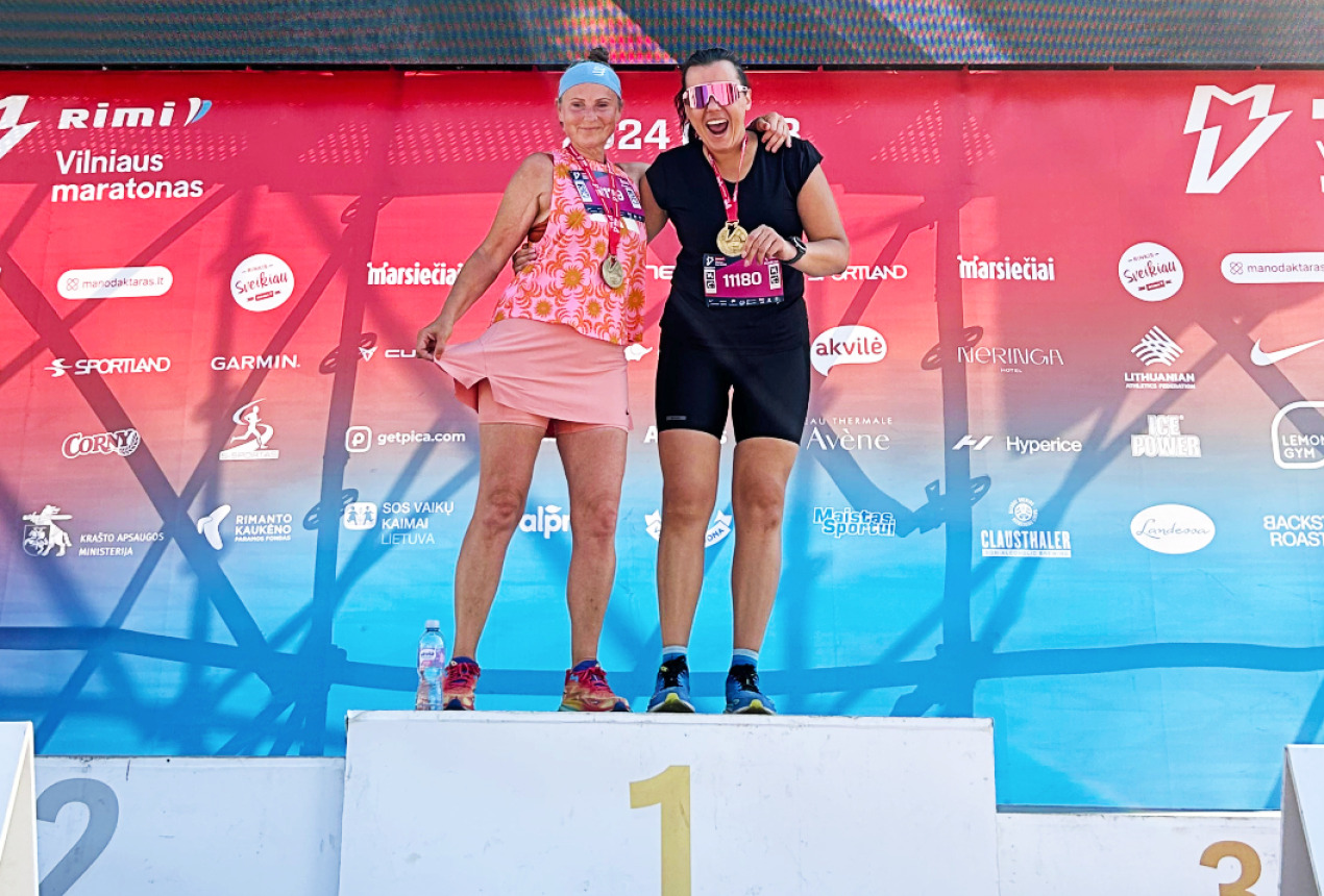 After the half-marathon run: Dr. Renata Butkutė and Dr. Monika Skruodienė. Photo: FTMC